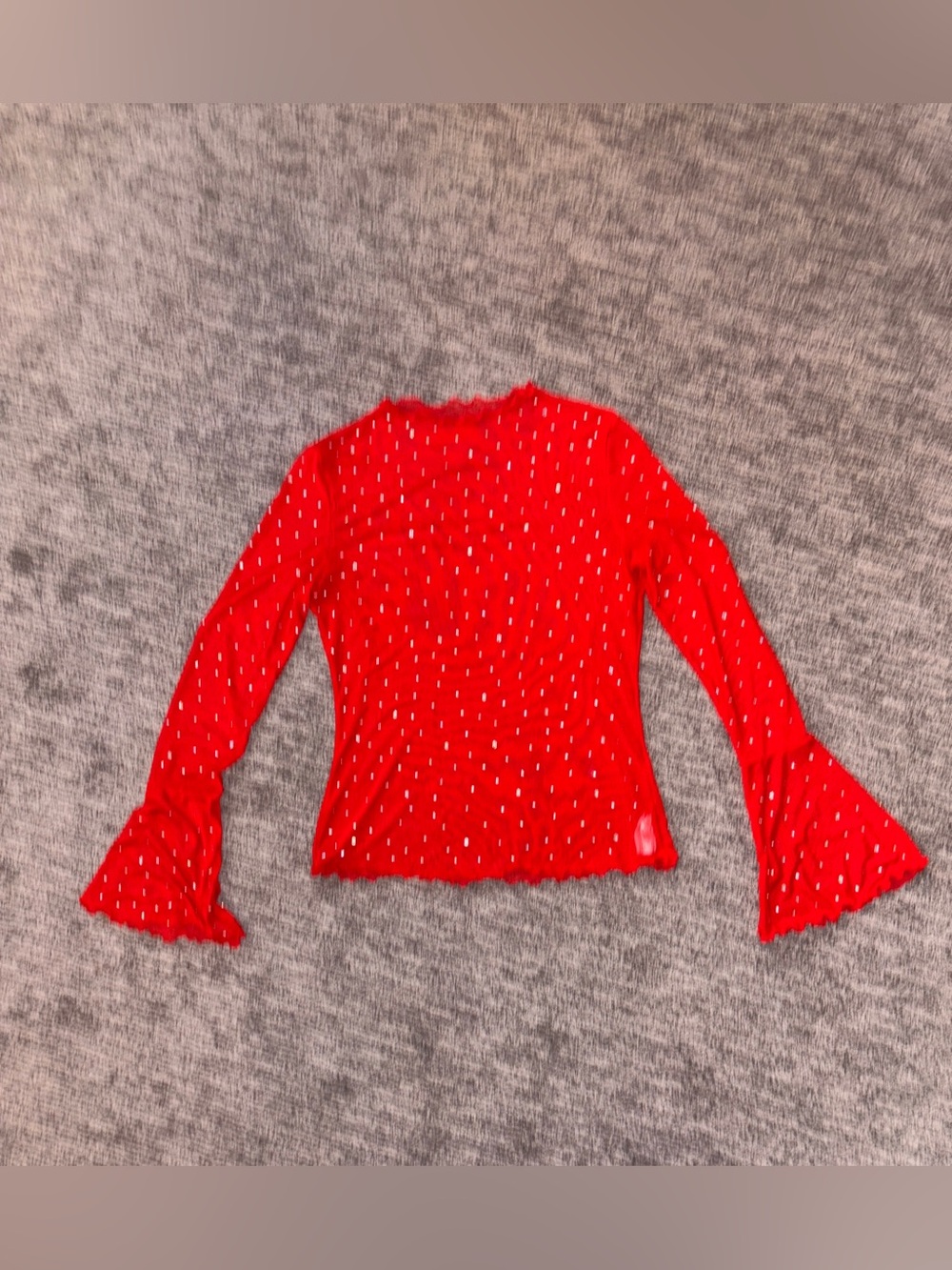 Avidlove Red Rhinestone Sheer Mesh Bell Sleeve Top Size M NWOT